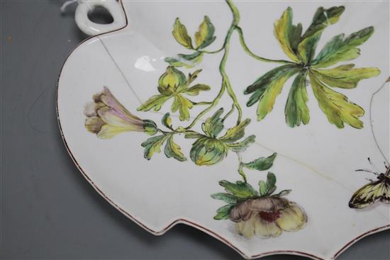 A rare Chelsea red anchor Hans Sloane botanical dessert dish, c.1755, length 22.5cm